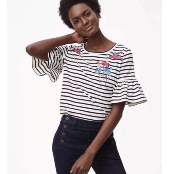LOFT Tops - LOFT Embroidered Striped Top